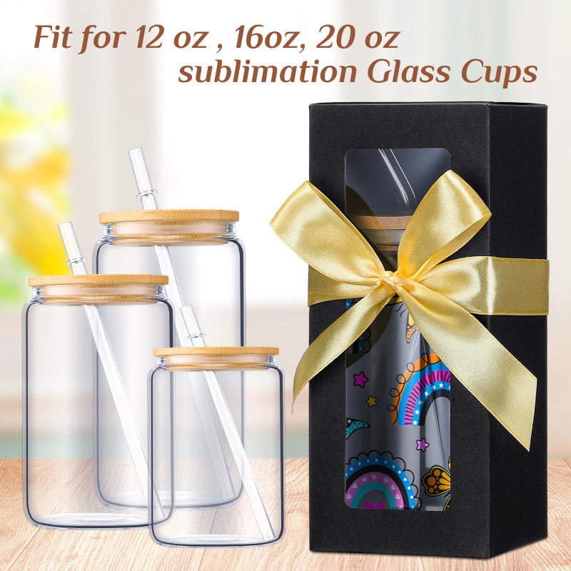 FillTouch 60 Pcs Gift Boxes with Ribbon for Sublimation Glass Exhibition Transparent Tumbler Gift Boxes for 12oz 16oz 20oz Glass Jar Shipping Packaging(Black) - Image 5