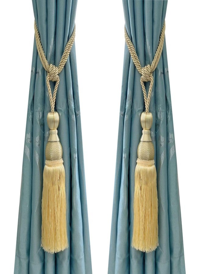 SWTool Selling Wonderful Curtain Holdbacks Curtains Tiebacks Home Decorative Braided Buckle Fastener Accessories Window Drapery Ball Tassels Tiebacks, Set of 2(Light Yellow) - Image 1