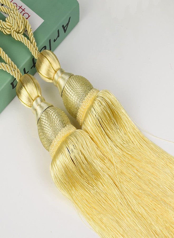 SWTool Selling Wonderful Curtain Holdbacks Curtains Tiebacks Home Decorative Braided Buckle Fastener Accessories Window Drapery Ball Tassels Tiebacks, Set of 2(Light Yellow) - Image 4