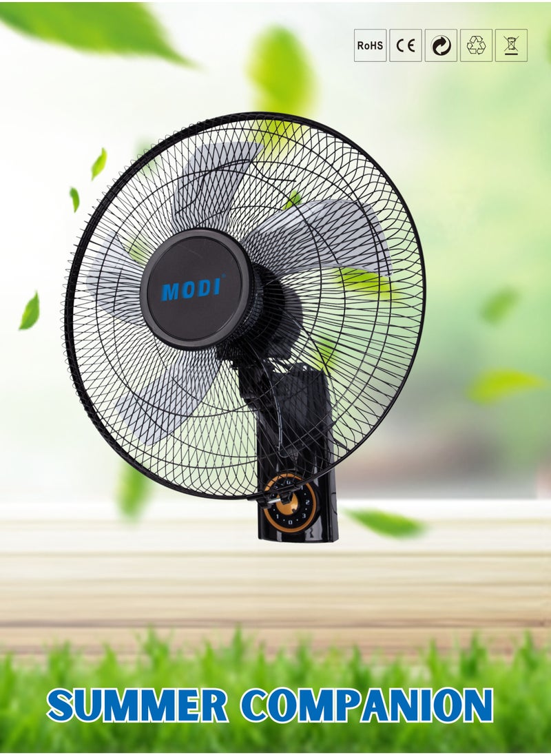 MODI - 16" Wall Fan| High Performance Fan with 3-Speed Controls, 5 Leaf Blades and 2 Pull String Cords| Adjustable Tilt Angle and Efficient Cooling|  High Performance Motor for High Speed Wind - Image 1