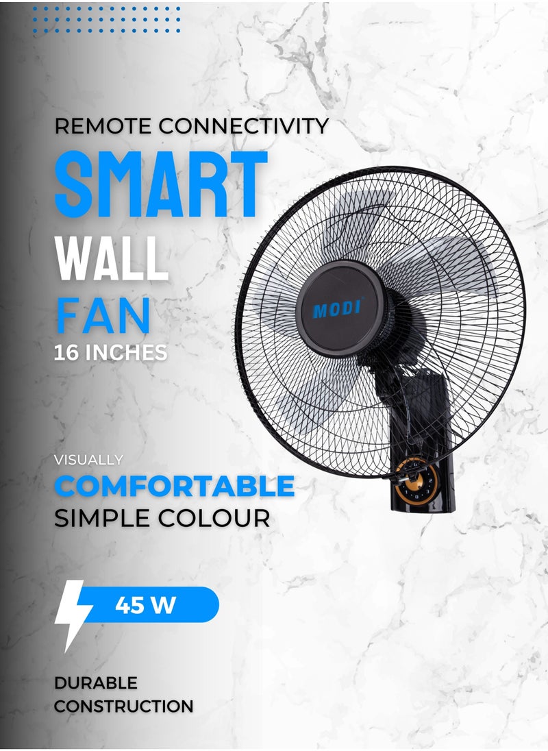 MODI - 16" Wall Fan| High Performance Fan with 3-Speed Controls, 5 Leaf Blades and 2 Pull String Cords| Adjustable Tilt Angle and Efficient Cooling|  High Performance Motor for High Speed Wind - Image 1