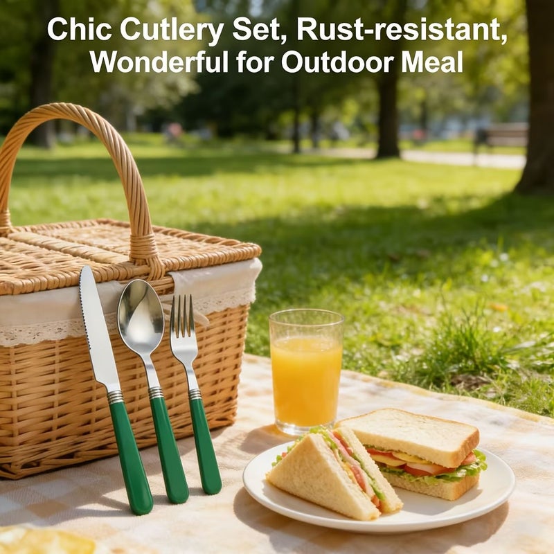 3 Piece Stainless Steel White Flatware Set Retro Vintage Cutlery Includes Forks Spoons Knives Dishwasher Safe For Daily Use And Party - Image 3