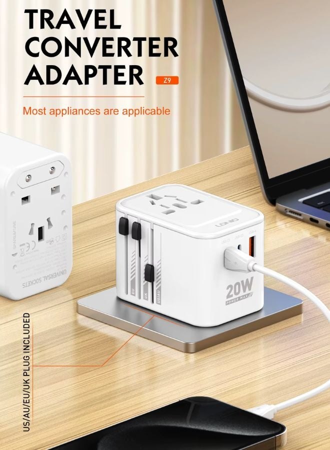 LDNIO Universal Travel Adapter 20W International Plug Adapter With USB 2 Type C Fast Charging All In One Worldwide Wall Charger UK US AUS EU  - Image 1