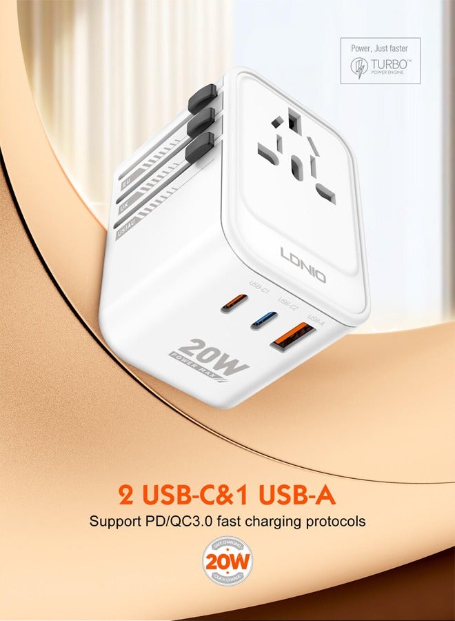 LDNIO Universal Travel Adapter 20W International Plug Adapter With USB 2 Type C Fast Charging All In One Worldwide Wall Charger UK US AUS EU  - Image 4