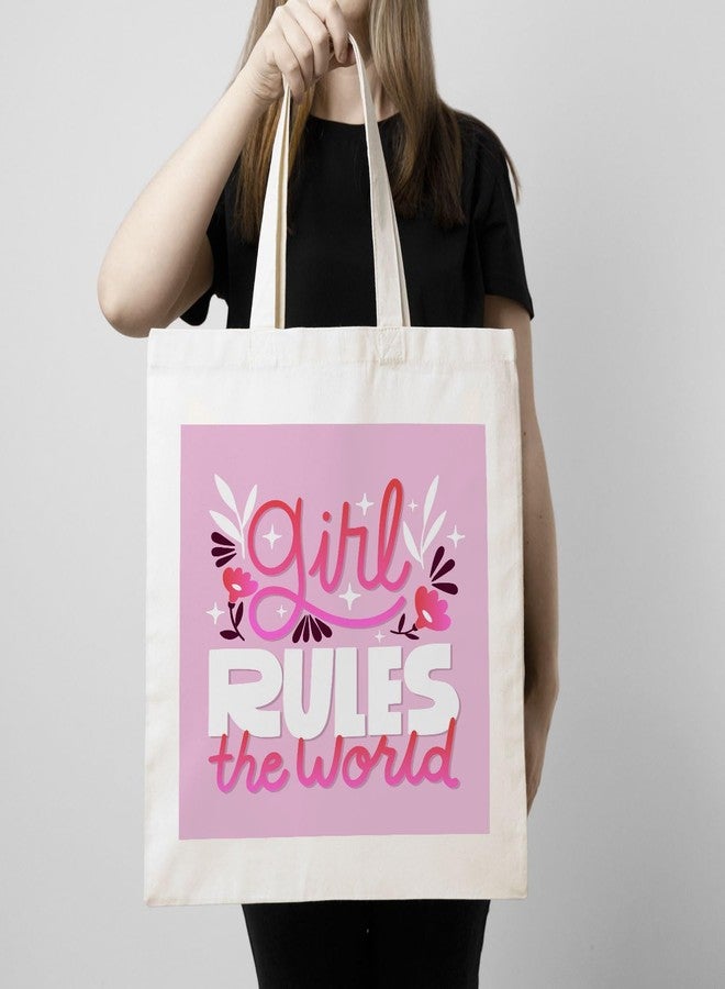 ARTBUG Tote Bag for Women with zip, Aesthetic Canvas tote bag for college girls, office, stylish and reusable - Girl Rules the World - D No - 214 - Image 3