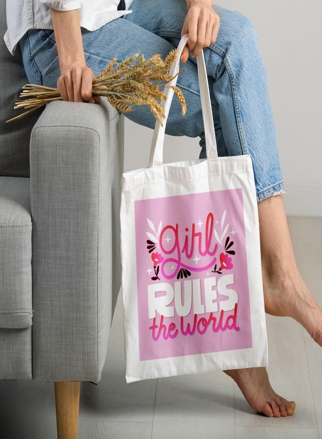 ARTBUG Tote Bag for Women with zip, Aesthetic Canvas tote bag for college girls, office, stylish and reusable - Girl Rules the World - D No - 214 - Image 2