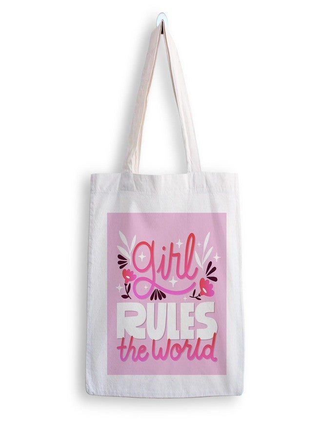 ARTBUG Tote Bag for Women with zip, Aesthetic Canvas tote bag for college girls, office, stylish and reusable - Girl Rules the World - D No - 214 - Image 1