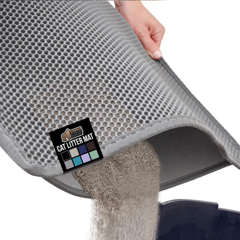 GORILLA GRIP Honeycomb Cat Litter Box Mat Two Layer Trapping Waste Mats Soft On Paws Litter Box Supplies and Essentials for Indoor Cats Traps Excess Water Resistant for Floors 24x15 Gray - Image 2