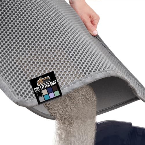GORILLA GRIP Honeycomb Cat Litter Box Mat Two Layer Trapping Waste Mats Soft On Paws Litter Box Supplies and Essentials for Indoor Cats Traps Excess Water Resistant for Floors 24x15 Gray - Image 1