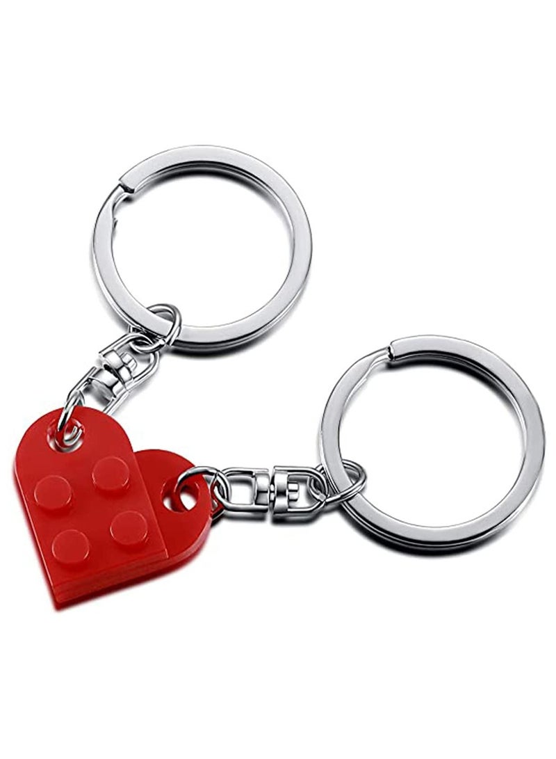 SYOSI KASTWAVE Brick Keychain for Couples Friendship 2pcs Matching Heart Colorful Keychain Set for Girlfriend Boyfriend Couples Valentine's Day (Red) - Image 1
