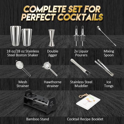 Semderm Pro Cocktail Shaker Set Mixology Bartender Kit- Extra Thick Stainless Steel Boston Shaker Set | Cocktail Kit Bar Kit Bartending Kit Bar Set Barware Bartender Set for Home Bar Party - Image 2