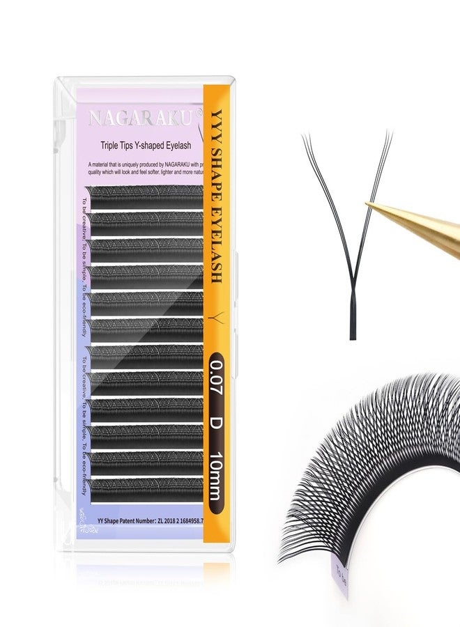 NAGARAKU 3 Tips Triple YYY Eyelash Extensions Supplies from BELLE GAGA 0.07mm Premade Fans 6D Russian Volume Y Shape Black 12 Rows Cluster Pre Fanned Eye Lashes (10mm, 0.07mm D) - Image 1