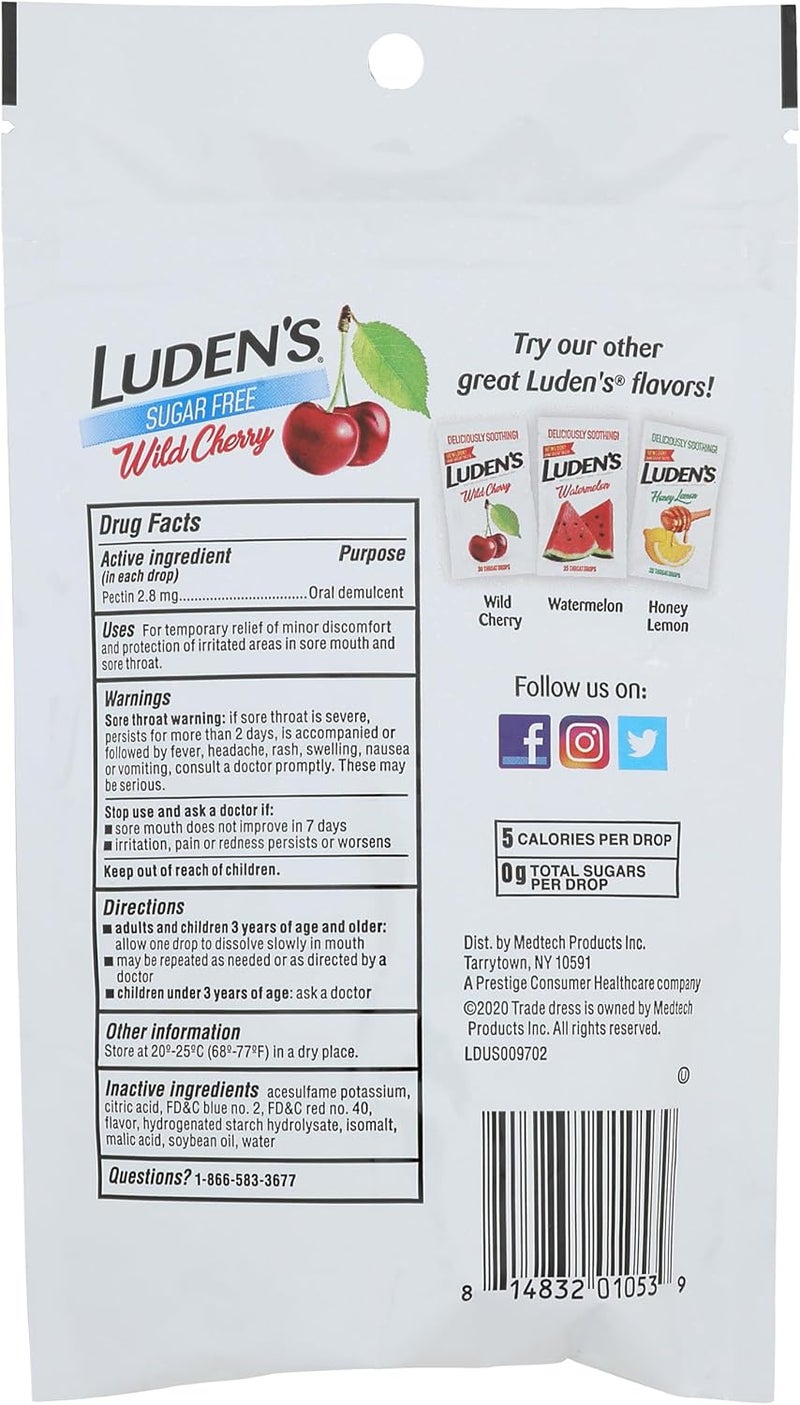LUDEN'S Ludens Soothing Throat Drops Sugar Free Wild Cherry 25 ct Pack of 6 - Image 2