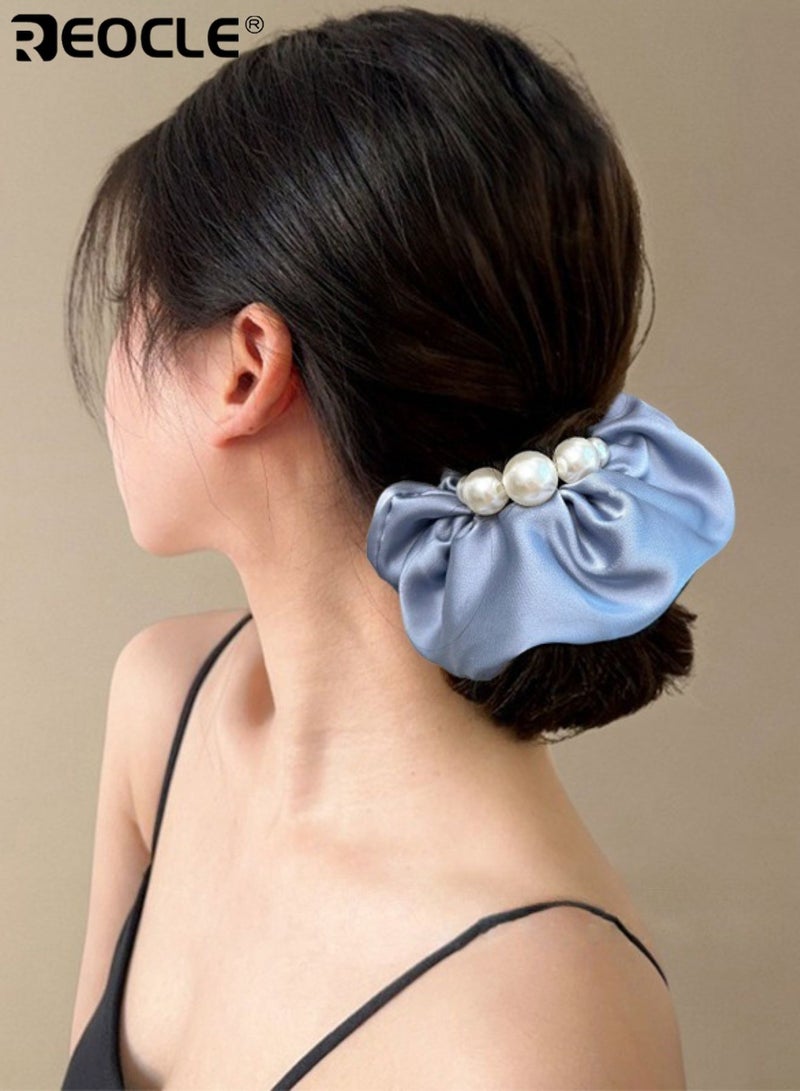 REOCLE Women's Pearl-Accented Large Fabric Scrunchie Elegant Full-Size Hair Tie Versatile Decorative Hair Accessory for Daily Styling & Occasion Use - Image 1