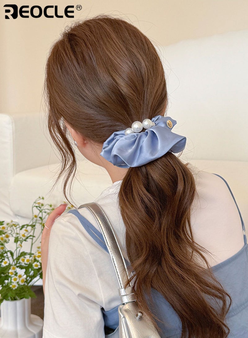 REOCLE Women's Pearl-Accented Large Fabric Scrunchie Elegant Full-Size Hair Tie Versatile Decorative Hair Accessory for Daily Styling & Occasion Use - Image 3
