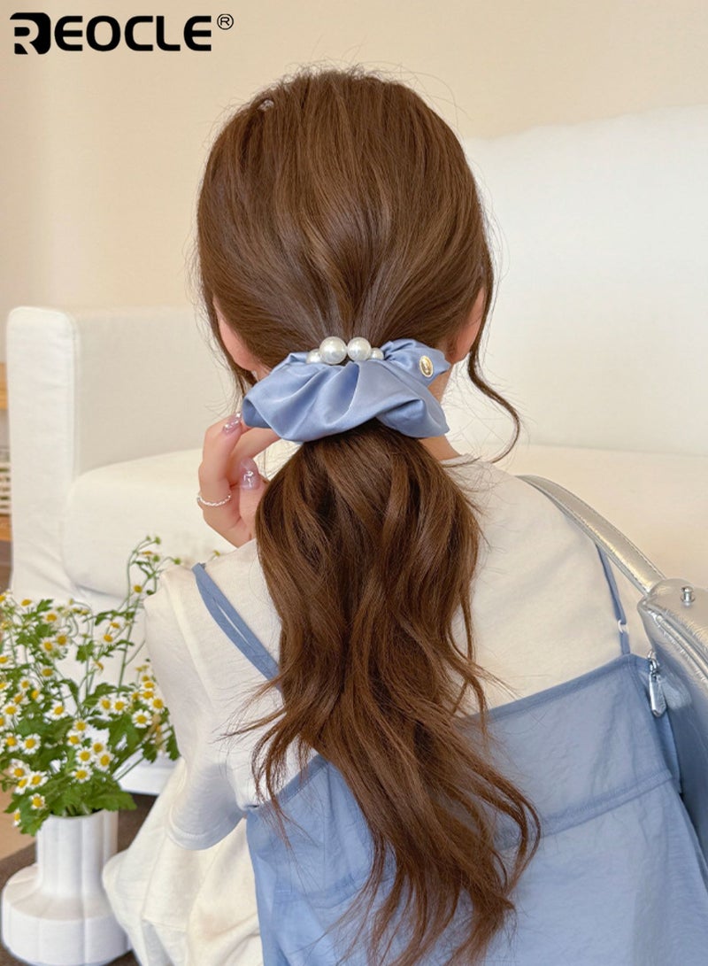 REOCLE Women's Pearl-Accented Large Fabric Scrunchie Elegant Full-Size Hair Tie Versatile Decorative Hair Accessory for Daily Styling & Occasion Use - Image 4