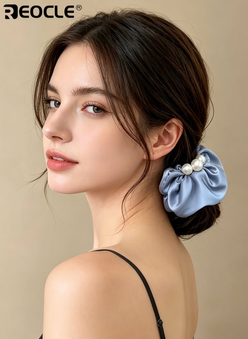 REOCLE Women's Pearl-Accented Large Fabric Scrunchie Elegant Full-Size Hair Tie Versatile Decorative Hair Accessory for Daily Styling & Occasion Use - Image 5