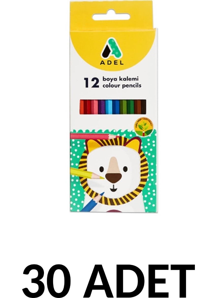 Adel 30 Pieces Colour Pencils 12 Colours Full Size  - Image 1