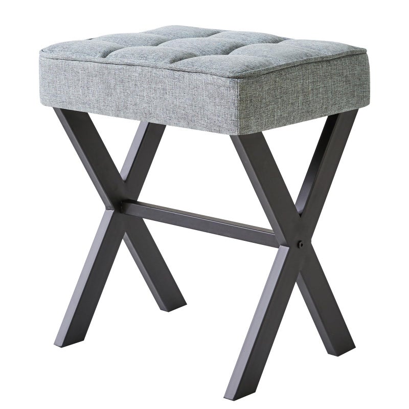 IBUYKE Square Makeup Stool with X-Leg Foot Rest, Linen Footrest, Ottoman Seat, Multi-Use as Small Side Table, for Bedroom, Living Room, Blue Gray LG-70L - Image 1