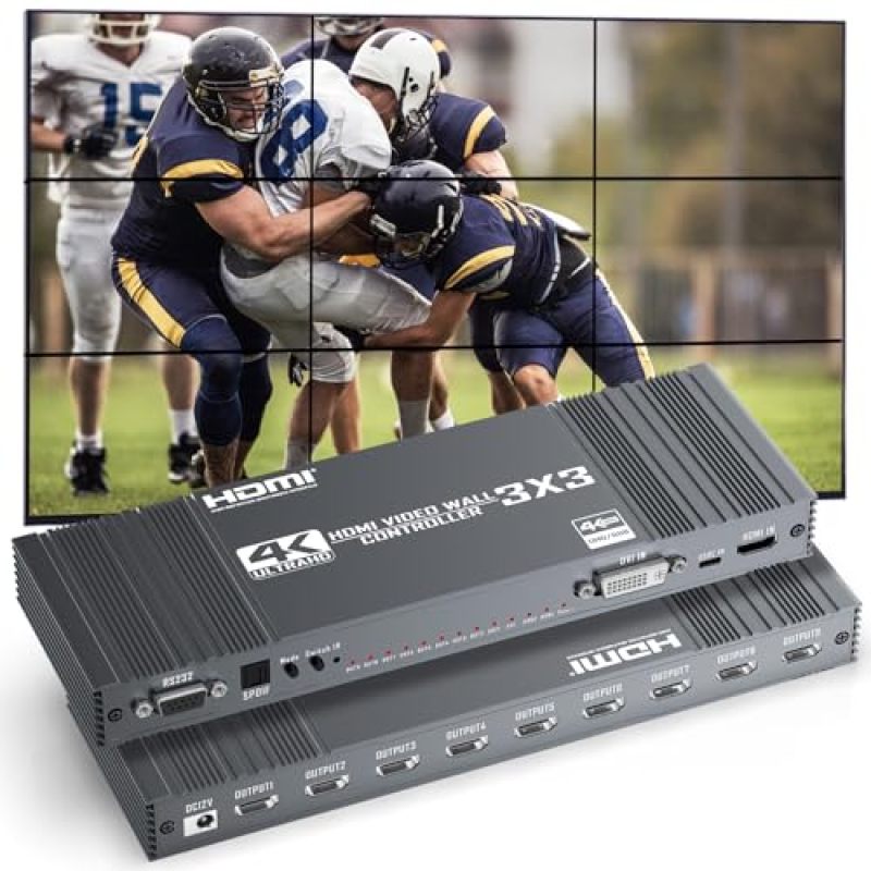 Video Wall Controller: 3x3 Grid, Seamless Sync, 4K Input 1080P Output - 17 Stitching Modes, 180° Rotation, Video Wall Processor for Retail Stores Conference Rooms Control Rooms - Image 1