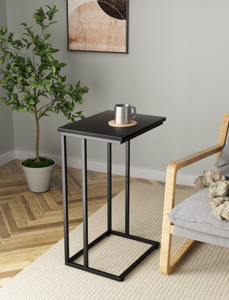 Innerjoin Wide C Side Table,C Couch Table with Metal Frames, Small Snack End Table for Couch and Bed, Retro Laptop C Table, Living Room and Bedroom, Industrial Style, Black - Image 4