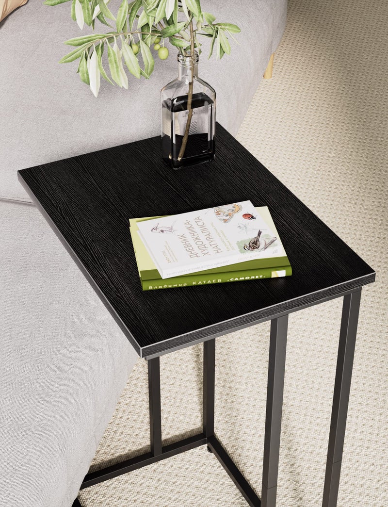 Innerjoin Wide C Side Table,C Couch Table with Metal Frames, Small Snack End Table for Couch and Bed, Retro Laptop C Table, Living Room and Bedroom, Industrial Style, Black - Image 5