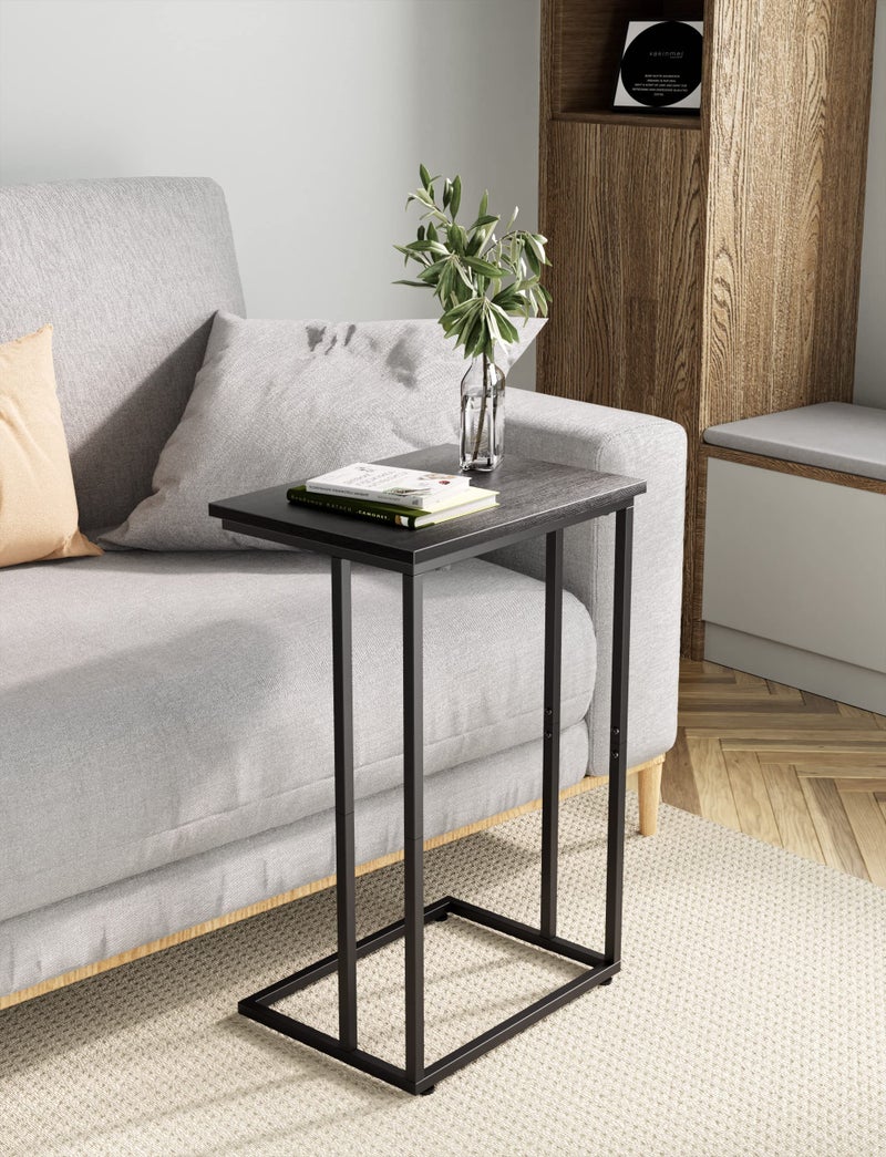 Innerjoin Wide C Side Table,C Couch Table with Metal Frames, Small Snack End Table for Couch and Bed, Retro Laptop C Table, Living Room and Bedroom, Industrial Style, Black - Image 3