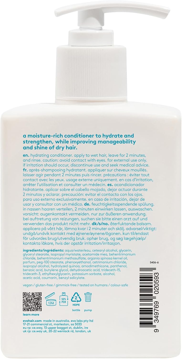 EVO The Therapist Hydrating Conditioner Moisturising Conditioner for Dry and Coloured Hair Gives Suppleness Shine and Reduces Frizz Vegan SulphateFree 300 ml - Image 2