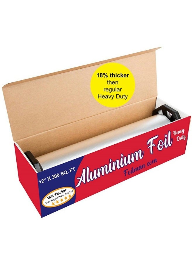 Ultra-Thick Heavy Duty Household Aluminum Foil Roll (12” x 300 Square Foot Roll) with Sturdy Corrugated Cutter Box - Heavy Duty Food Safe Foil Wrap - Best Kitchen Wraps & Baking need
