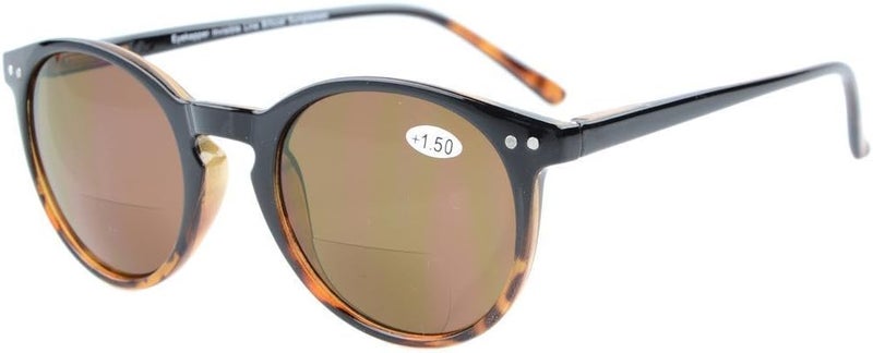 Eyekepper Key Hole Style Spring-Hinged Round Bifocal Sunglasses Sunshine Readers Black-Tortoise +2.5 - Image 1