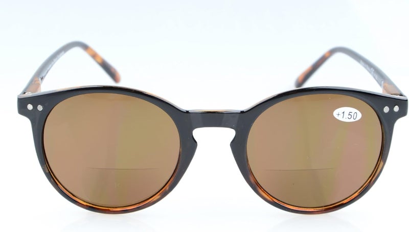 Eyekepper Key Hole Style Spring-Hinged Round Bifocal Sunglasses Sunshine Readers Black-Tortoise +2.5 - Image 2