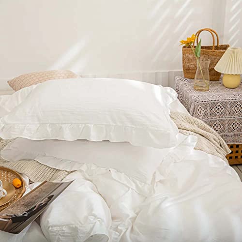 Faincy White Ruffle Duvet Cover King Size, Ruffled Soft Microfiber Comforter Covers Set with Zipper - 3PC 104X90 Lightweight, Farmhouse Bedding Vintage Shabby Chic Rustic Bedroom Style for Women Men - Image 5