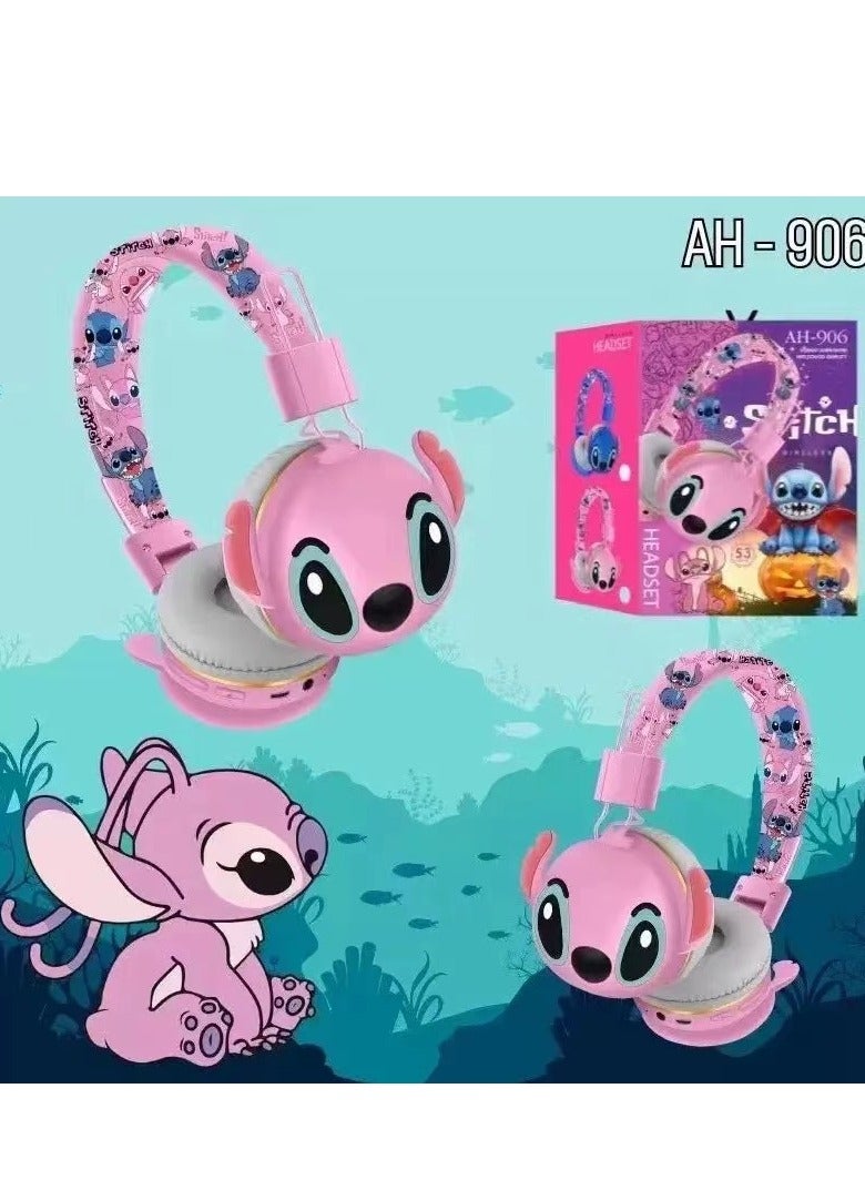 Upgraded pink Stitch pattern Bluetooth wireless headset for children, noise-cancelling wireless headset for children, suitable for TF card, mobile phone, tablet computer - Image 2