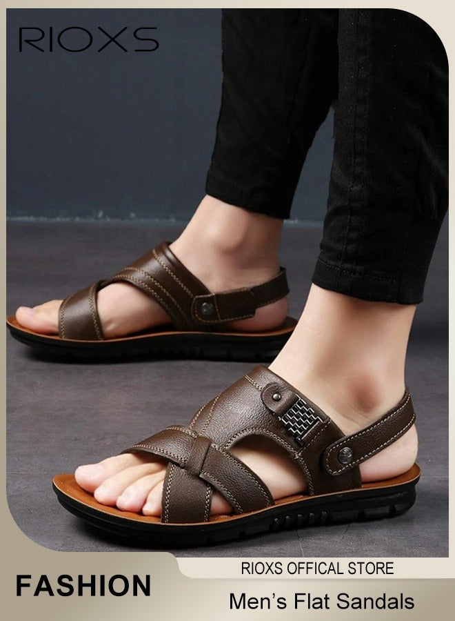 RIOXS Men's Flat Sandals, Summer Open Toe Water Sandals, Breathable Non-Slip Casual Beach Slingback Sandals, Lightweight Pool Slide Sandals Water Shoes for Men, Adjustable Beach Slippers with Back-Strap, Suitable for Summer Outdoor Walking Hiking Fisherman Camping Travelling, Brown - Image 2