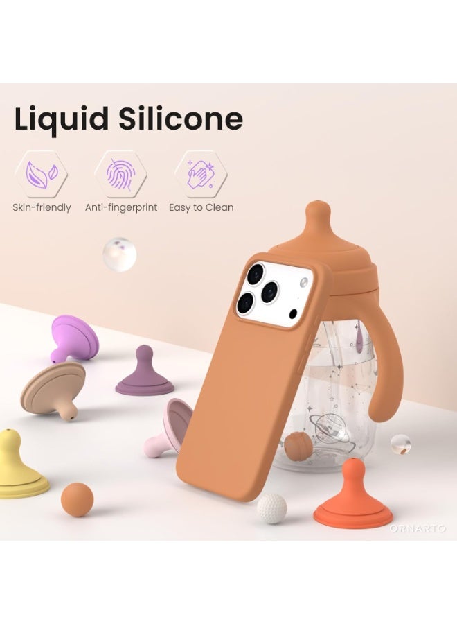 Denx Generic Silicone Case Compatible with iPhone 17 Pro Max, Slim Liquid Silicone Phone Case with 3-Layer Soft Rubber Shockproof Bumper with TPU Lining (Orange) - Image 2