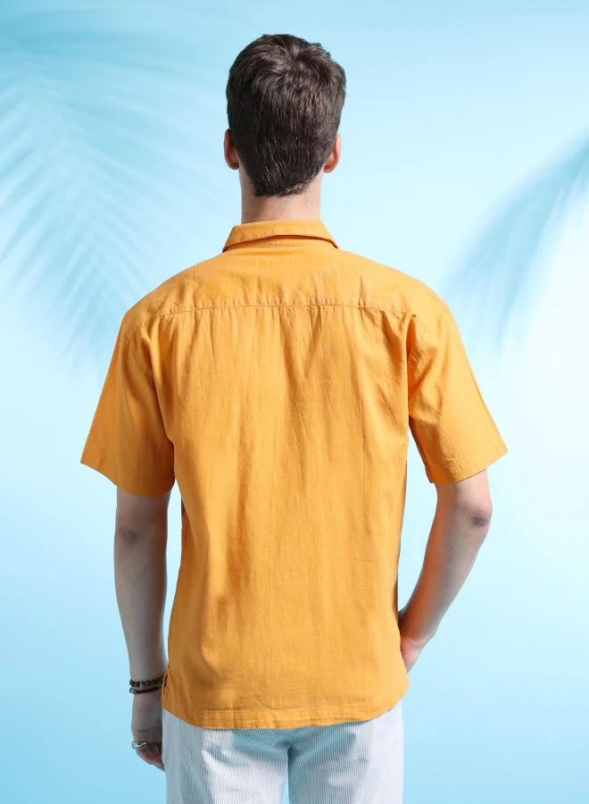 شركة المرآب الهندية Men Relaxed Fit Solid Half Sleeves Cuban Collar Resort Wear Shirt