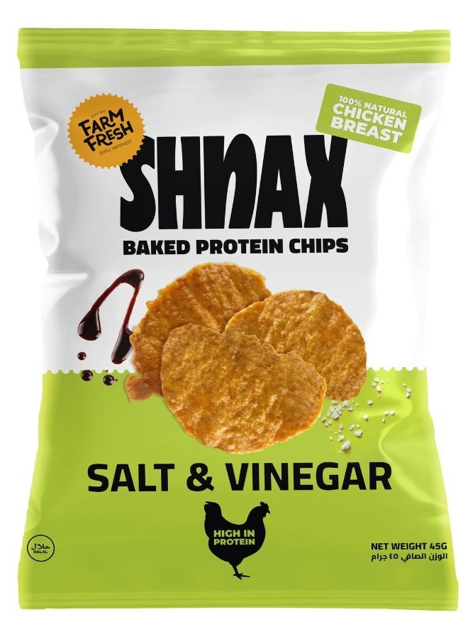 Shnax Salt & Vinegar Baked Protein Chicken Chips 45g (13g of Protein) - Image 1