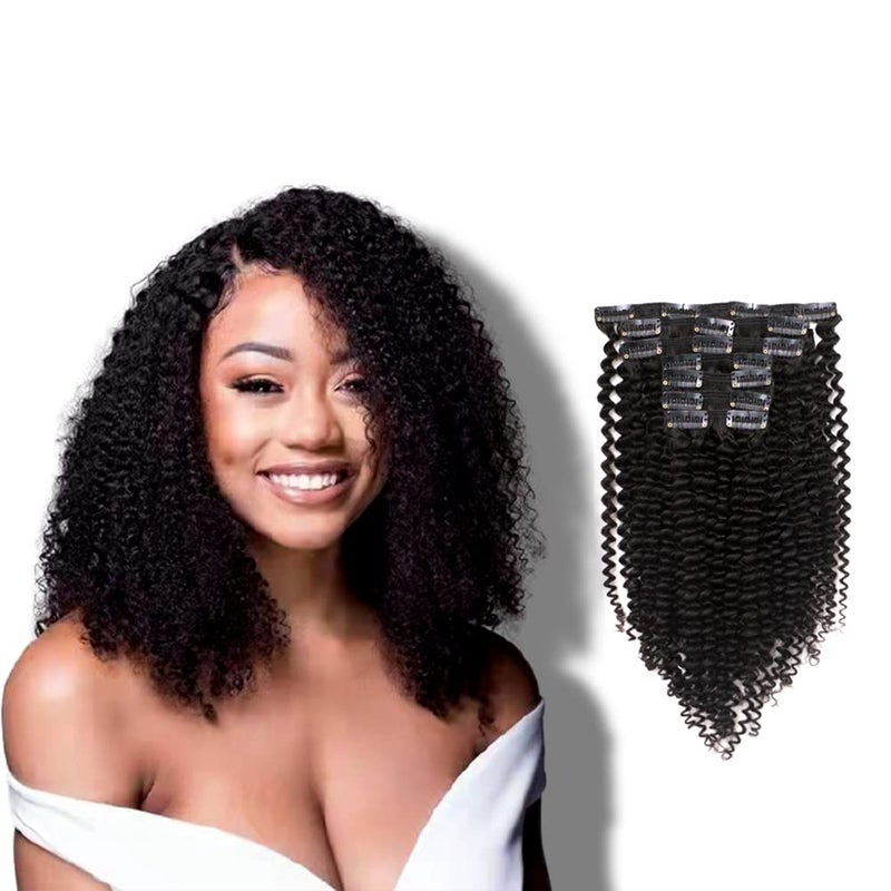 Vanalia Kinky Curly Clip In Hair Extensions For Black Women3C 4A Hair Clip Ins100 Remy Human Hair Double Weft Natural Black 120 Gram16 Inch