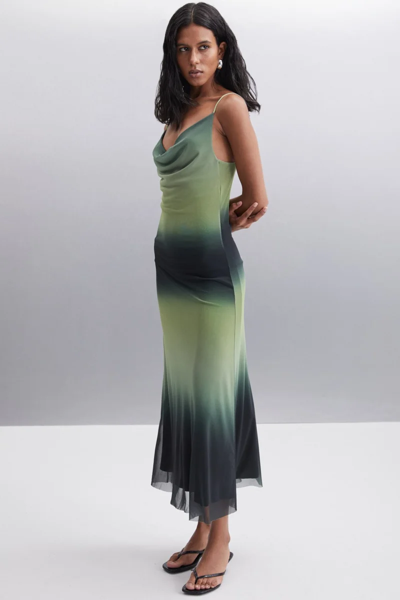 GRIMELANGE Aracely Women's 100% Polyester Regular Black - Green Dress
