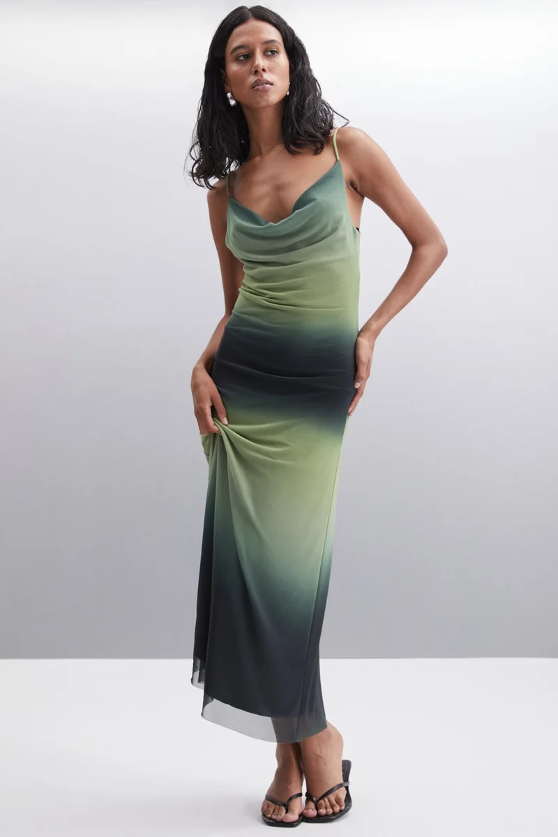 GRIMELANGE Aracely Women's 100% Polyester Regular Black - Green Dress