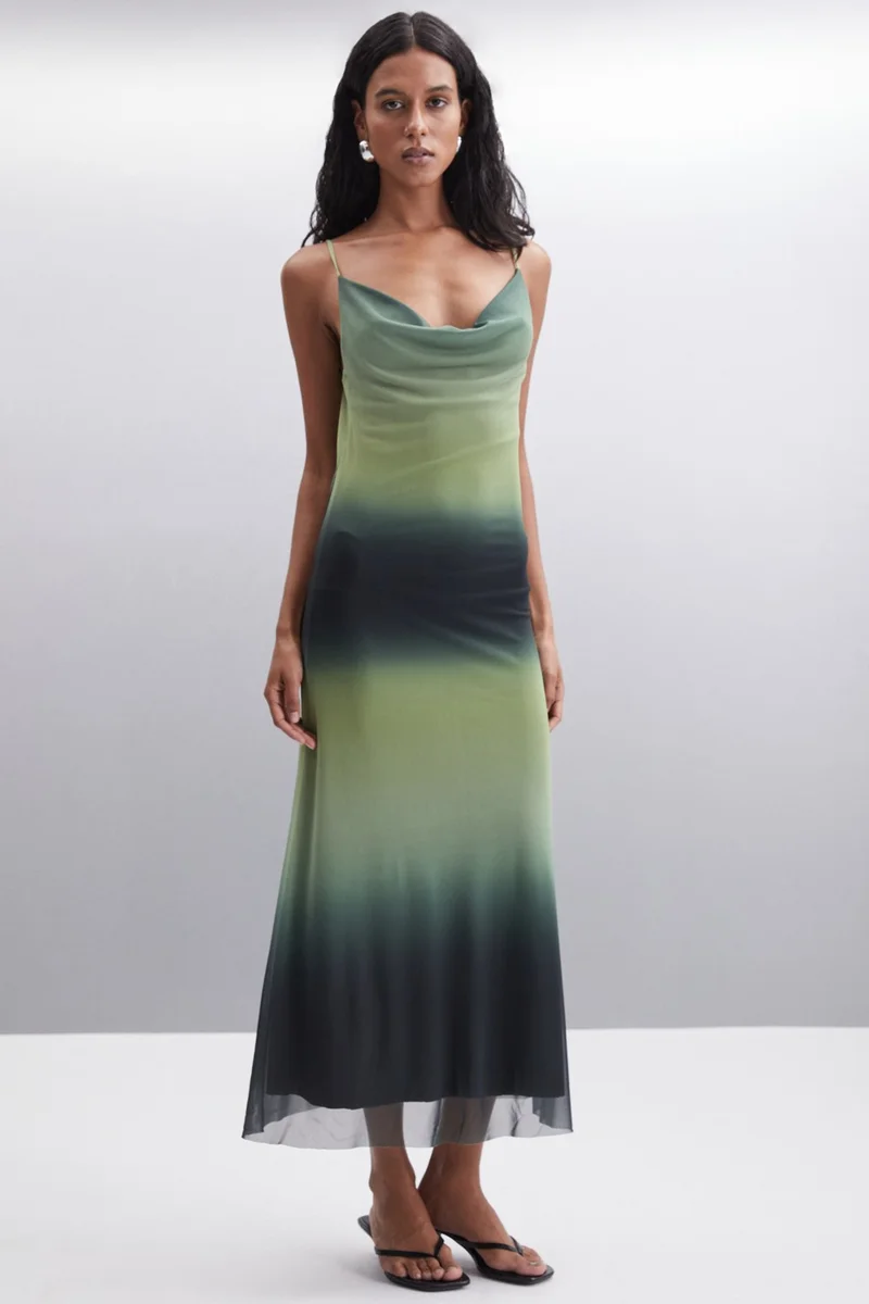 GRIMELANGE Aracely Women's 100% Polyester Regular Black - Green Dress