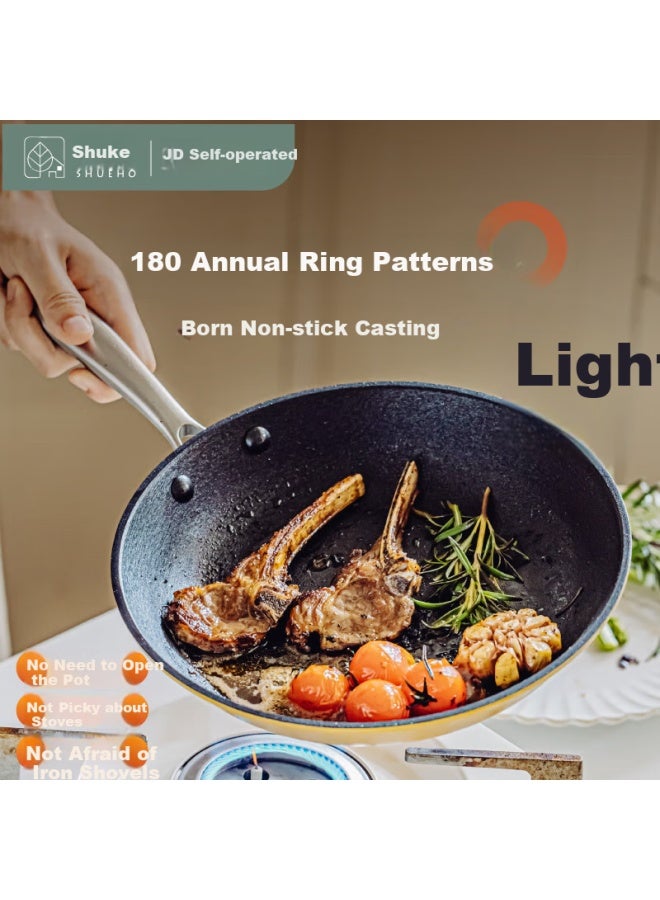 SHUEHO Treeko Non-stick Cast Iron Frying Pan Flat Bottom Pan For Home Use, Ideal For Frying Eggs, Steaks, Pancakes, Suitable For Gas Stoves And Induction Cooktops - Image 1