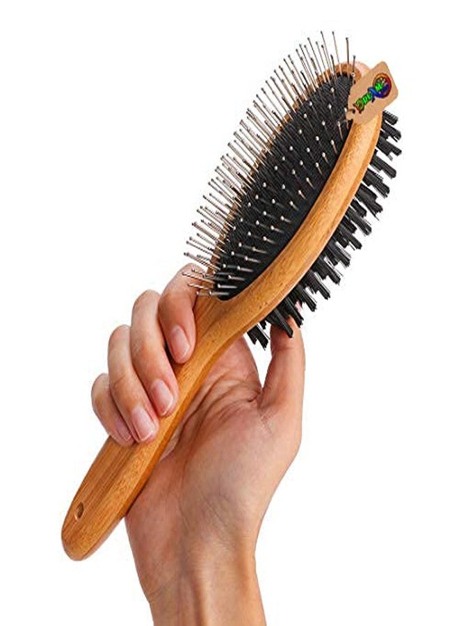 DreamAuro Eco Friendly Wood Pet Grooming & Deshedding Double Sided Pin & Bristle Brush for Long or Short haired Dogs and Cats (Medium Size) - Image 1