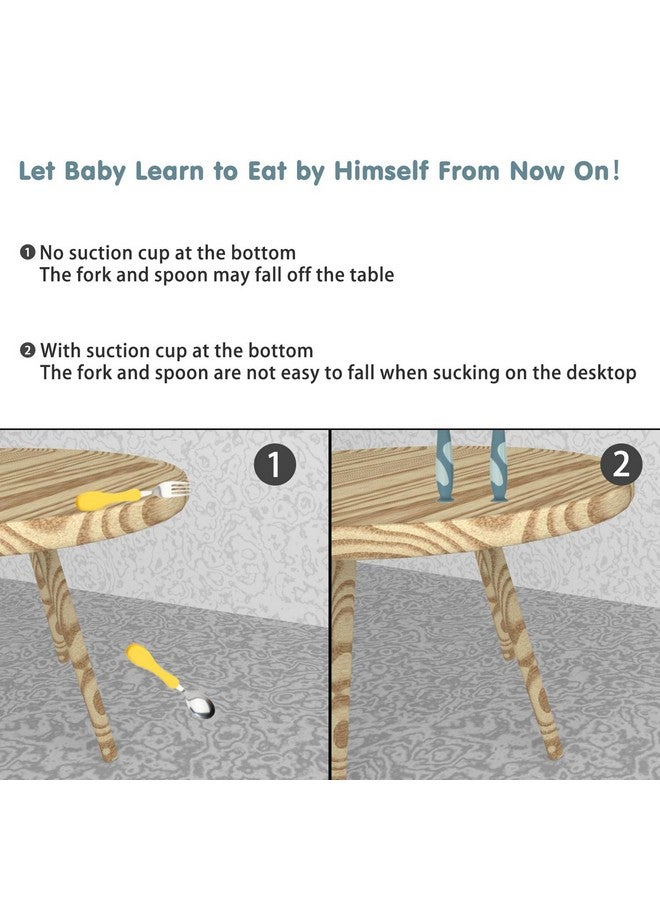 كيوشاير ملاعق أدوات طعام للأطفال مع حقيبة سفر آمنة، ملعقة تدريب على تغذية الأطفال الصغار مع قبضة سهلة ووظيفة قابلة للانحناء، ملاعق تعلم مثالية للتغذية الذاتية (أزرق/وردي) - Image 4