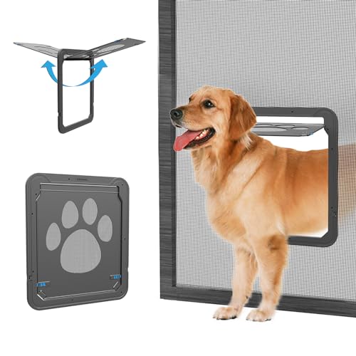 NAMSAN Dog Screen Door, Flap Opening 12 x 14 inches, Dog Door for Screen Door, Magnetic Self-Closing Large Pet Door for Sliding Door, Screen Door with Doggie Door Built in, Lockable, Black - Image 1