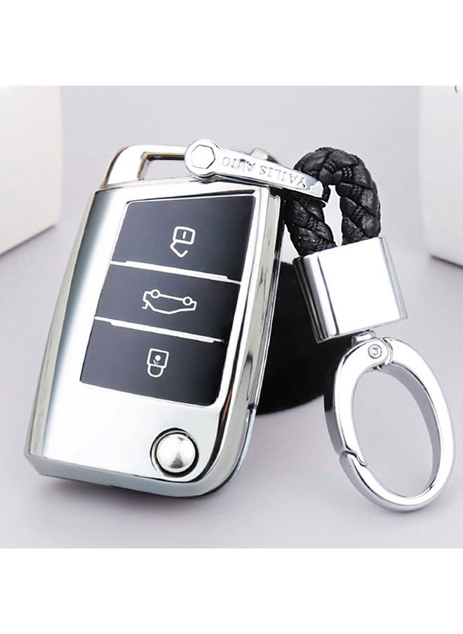 NIBEMINENT - Electroplating Opening Full Coverage Car Key Case With Ring - Image 1
