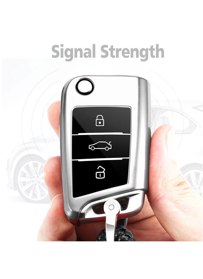NIBEMINENT - Electroplating Opening Full Coverage Car Key Case With Ring - Image 1