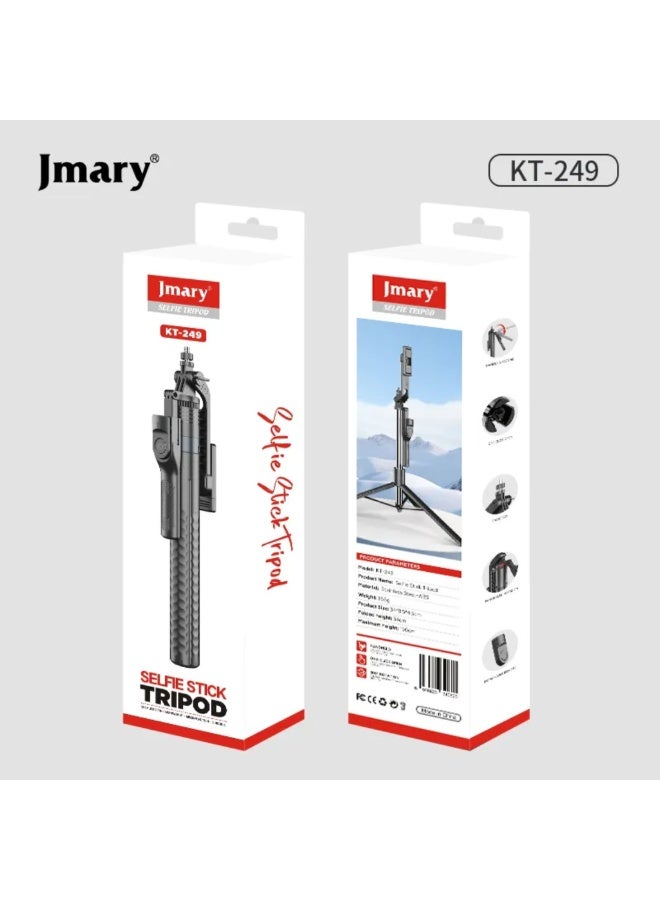 جيه ماري حامل ثلاثي القوائم (ترايبود) وعصا سيلفي Jmary KT-249، قابل للتعديل 1.9 متر، من الفولاذ المقاوم للصدأ، قابل للطي مع ريموت - Image 2