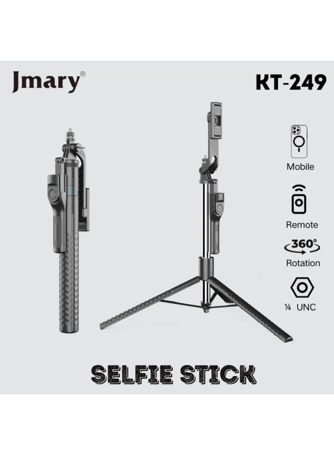 جيه ماري حامل ثلاثي القوائم (ترايبود) وعصا سيلفي Jmary KT-249، قابل للتعديل 1.9 متر، من الفولاذ المقاوم للصدأ، قابل للطي مع ريموت - Image 1