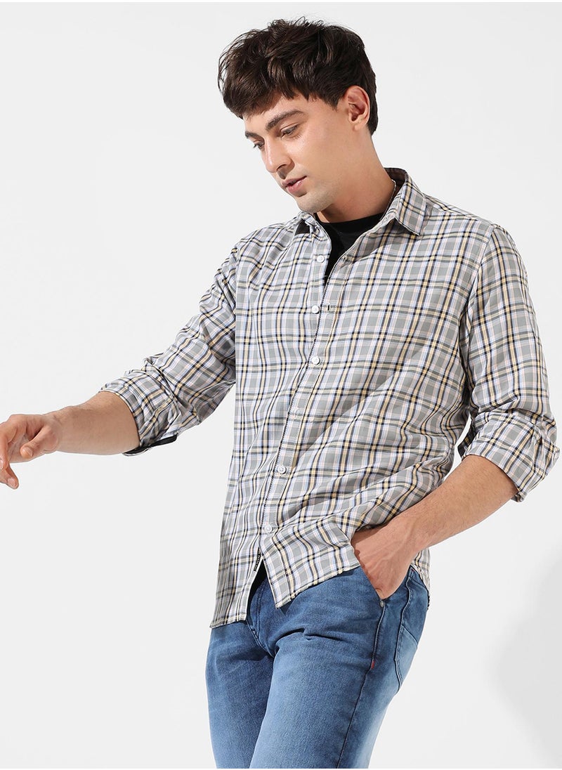 Campus Sutra Campus Sutra Men's Checkered Multicolour Button Up Spread Collar Shirt For Casual Wear | Regular Fit | Cotton Shirt Crafted With Long Sleeve, Comfort Fit & High-Performance For Everyday Wear  - Image 3